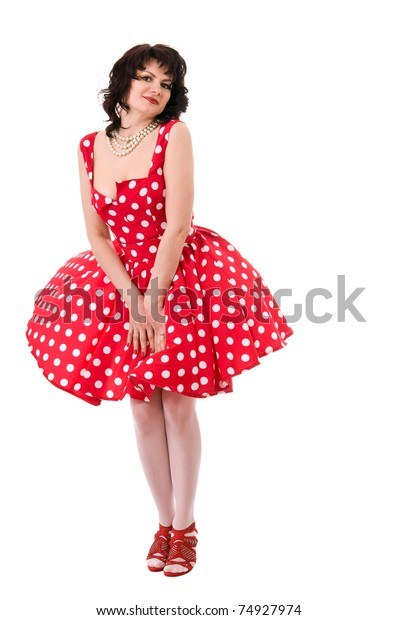 red and white spotty dress