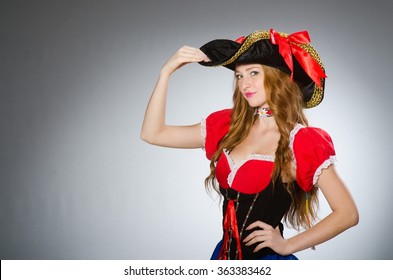 Woman Pirate Wearing Hat And Costume