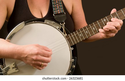 Woman Playing The Banjo, Close