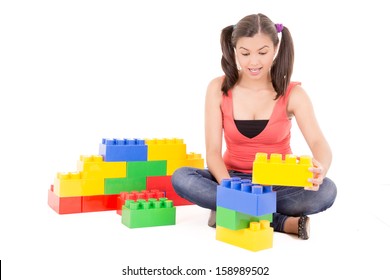 Woman Playing With Blocks