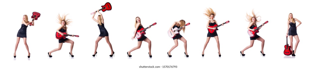 Woman Playing Guitar Isolated On The White