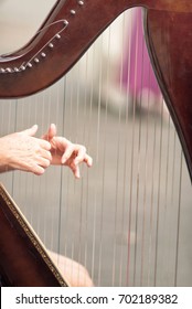 Woman Playing On An Irish Harp