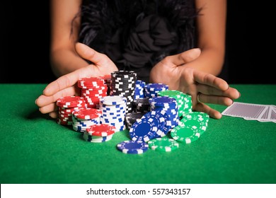 Woman Playing Poker With All In