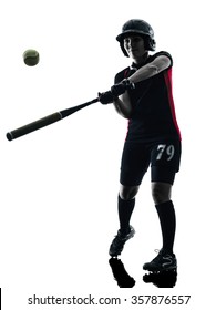 Woman Playing Softball Players Silhouette Isolated