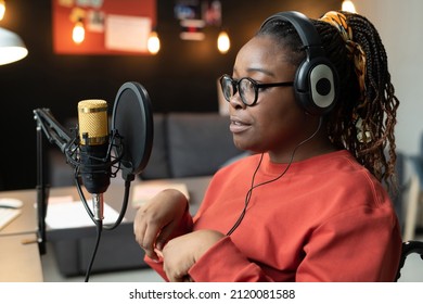 Woman Podcaster Podcasting And Recording Online Talk Show