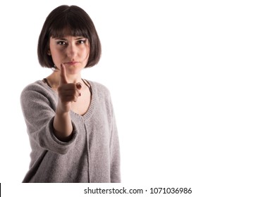 Woman Pointing Her Finger In An Intimidating Attitude