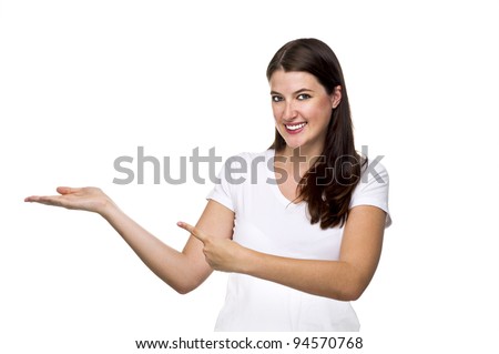 Woman pointing to the right Stock foto © 