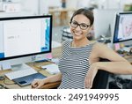 Woman, portrait and creative office with receptionist, start up and business administrator with administration skills. Happy, secretary and smile in workplace, professional and confident in career