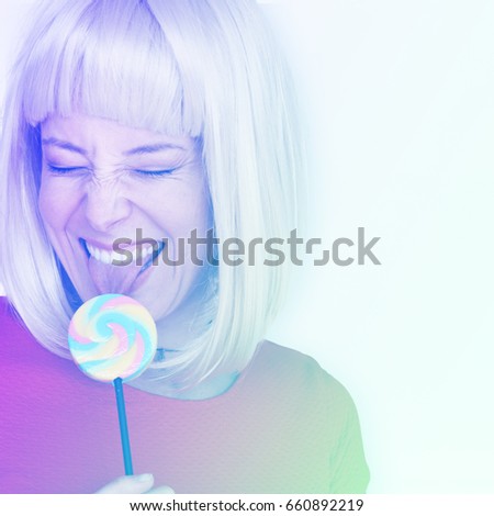 Similar – Image, Stock Photo Young happy woman drinking a milkshake