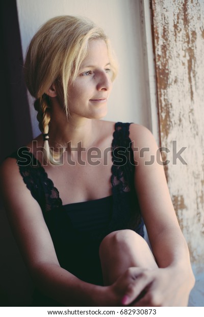Woman Portrait Home Long Blonde Hair Stock Photo Edit Now 682930873