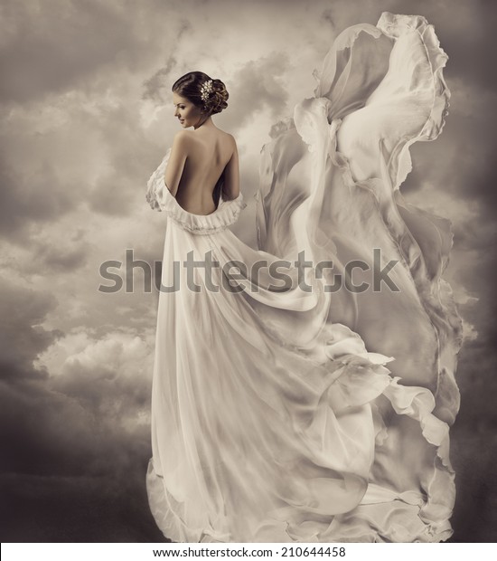 Woman Portrait Retro Dress Artistic White Stock Photo Edit Now