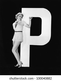 Woman Posing With Huge Letter P