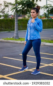 Woman Posing In Shopping Mall Parking Lot Modeling Shoes