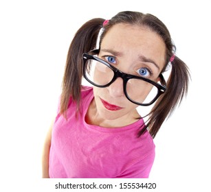 Woman Posing In Studio Using Fisheye Lens