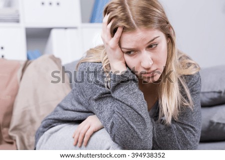 Similar – Image, Stock Photo Depressed woman with her head on a laptop