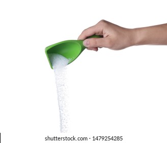 Woman pouring laundry detergent from measuring container against white background, closeup - Shutterstock ID 1479254285