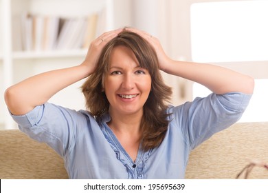 Woman Practicing Self Reiki Transfering Energy Through Palms, A Kind Of Energy Medicine.