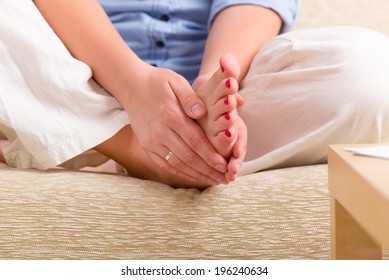 Woman Practicing Self Reiki Transfering Energy Through Palms, A Kind Of Energy Medicine.