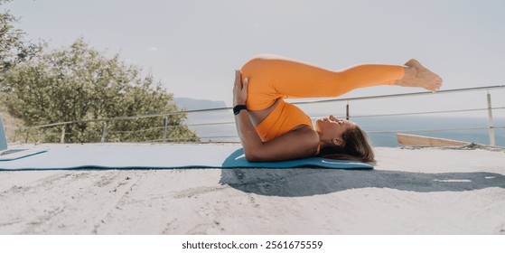 Woman Practicing Yoga Pose on a Rooftop Terrace - Powered by Shutterstock