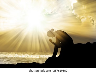  Woman Praying To God  At Sunset