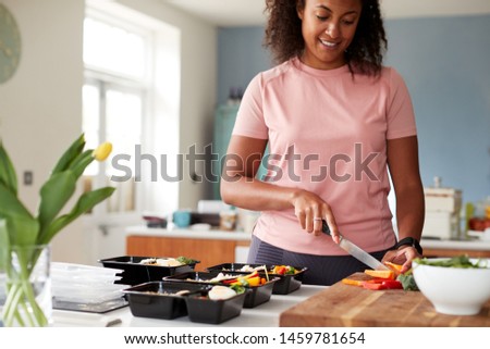 Woman Preparing Batch Of Healthy Meals At Home In Kitchen