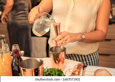 Woman Preparing A Cocktail At A Home Party.