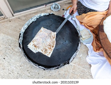 The Woman Is Preparing Gözleme. Turkish Food