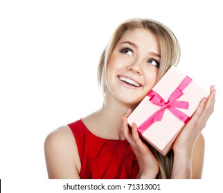 Woman With A Present  Isolated