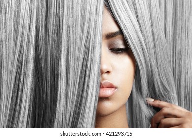 Woman With Pretty Lips And Grey Hair