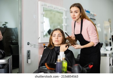 Woman Professional Hair Stylist Discussing Young Stock Photo 2156854563 ...