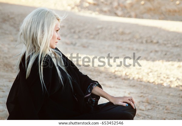 Woman Profile Portrait Long Blond Hair Stock Photo Edit Now