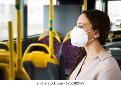 Woman In Public Bus Transport With FFP2 Face Mask