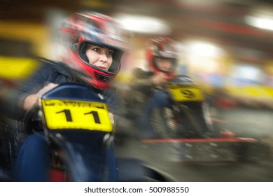 Woman Racing In Go Cart