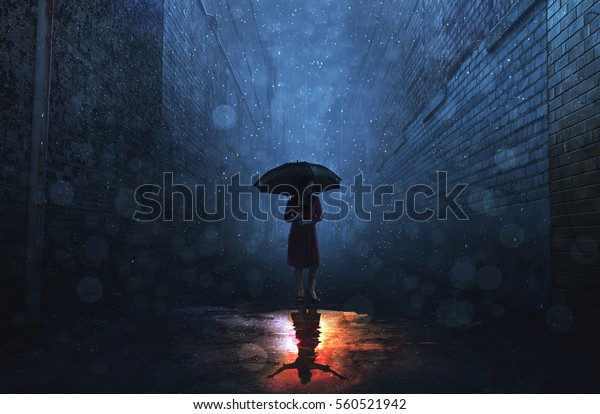 Woman Rain Storm Has Sunny Reflection Stock Photo (Edit Now) 560521942