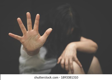 woman raised her hand for dissuade, campaign stop violence against women. International Women's Day - Shutterstock ID 1893381310