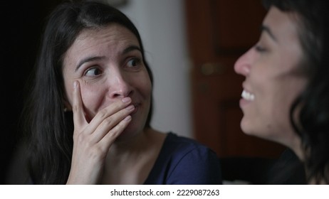 Woman reacting with surprise and unbelief to news told by friend. Person closeup face emotional reaction with consternation - Shutterstock ID 2229087263