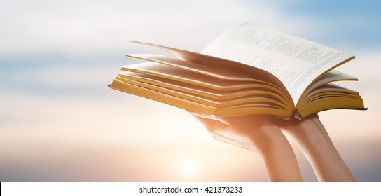 Woman Reading The Bible In The Darkness