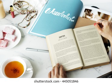 Woman Reading Novel Fiction Magazine Relax Hobby Concept