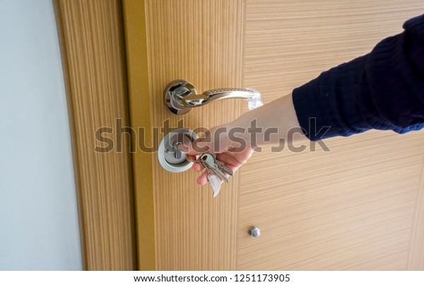 Woman Ready Looking Through Door Gap People Interiors