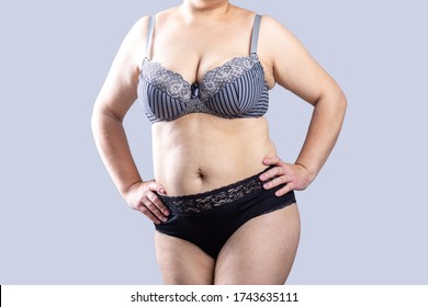 Woman Real Body Plus Size Model In Lingerie Posign, Imperfect Nonideal