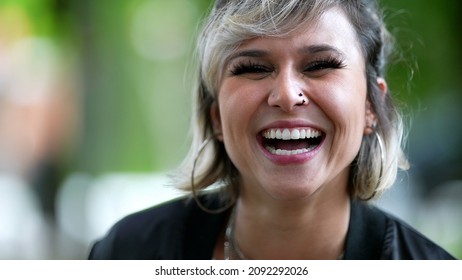 Woman real life laugh smile. 30s person spontaneous laughter. happy girl - Shutterstock ID 2092292026