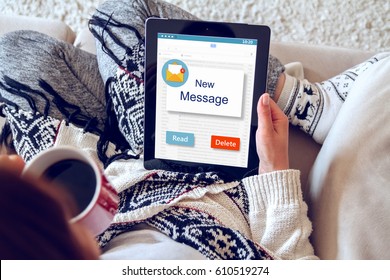 Woman received  e-mail  on a laptop. - Powered by Shutterstock