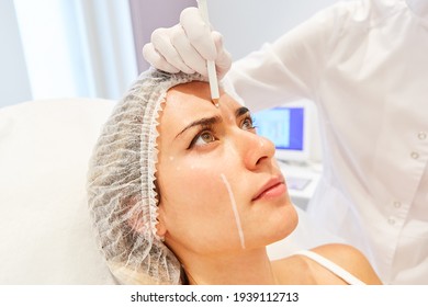 A Woman Receives Hyaluronic Acid Dermal Filler For Wrinkle Reduction From A Plastic Surgeon