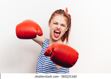 Woman Red Boxing Gloves On White Stock Photo 583221160 | Shutterstock