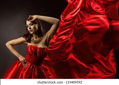 Woman Red Dress Dancing Flying Fabric Stock Photo 119409592 | Shutterstock