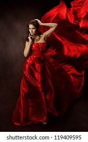 Woman Red Dress Flying Fabric Gown Stock Photo (Edit Now) 119409595