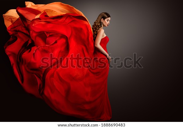 Woman Red Dress Flying On Wind Stock Photo (Edit Now) 1888690483