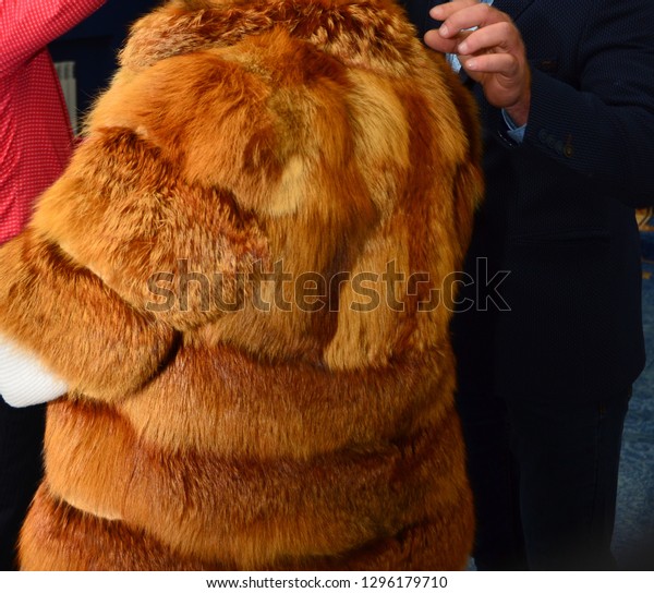 red fox fur coat with hood