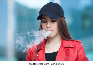 Woman Red Jacket Vaping Hold Modern Stock Photo 644352370 | Shutterstock