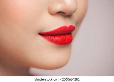 Woman Red Lips Close-up Makeup